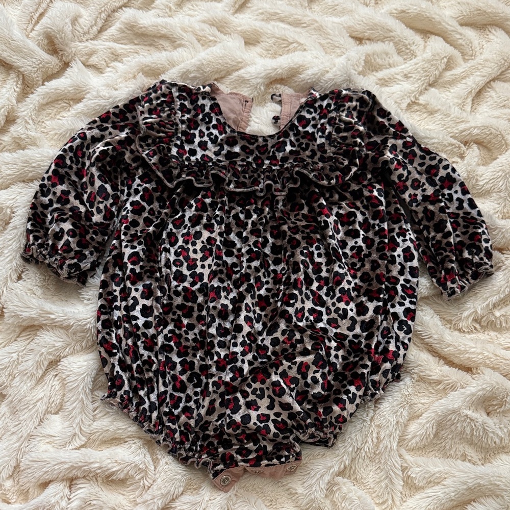 Pink Chicken velvet Leopard Print Romper